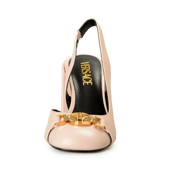 Versace Women's Soft Pink Leather Heeled Sling Back Sandals Shoes US 8 IT 38 - Picture 5 of 8
